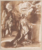 B 092
<br/>
Heilige Cecilia in gebed, door engel bekranst
<br/>
<em>Anoniem It (17de eeuw)</em>